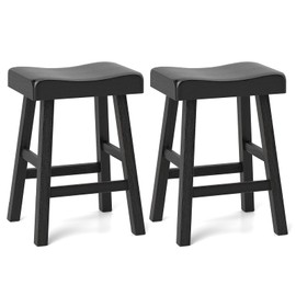 Giantex 24" Bar Stools Set of 2, Counter Height Saddle Bar Stools w/Footrests, Acacia Wood Seats, Rubber Wood Crossbars, Max Load 360Lbs, Backless Kitchen Island Wooden Barstools for Cafe, Black