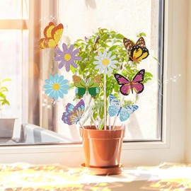 CAYUDEN Diamond Painting Schmetterling Deko Erwachsene, 12 Stück 5D Diamond Painting für Draußen und Drinnen, Gartendekoration Mosaik Bastelset Diamont-Painting Geschenk für Mama und Kinder ab 6 Jahre