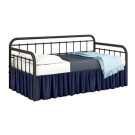 Ruffled Daybed Skirt with Split Corners Twin Size - 18 Inch Tailored Drop Easy Fit - Daybed Dust Ruffle - 100% Microfiber Soft, Wrinkle-Free Daybed Bedskirt (Navy Blue, Twin-18 Drop)