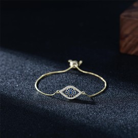 Evil Eye Hamsa Hand Bracelet for Women Dainty 14K White Gold Plated Zircon Inlay Eye Charm Chain Bracelet Adjustable Minimalist Jewelry, Medium, Copper, no gemstone