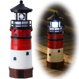 HSHD Solar Lighthouse Ornament - 30cm Tall Solar Lighthouse with Rotating Beacon, 360 Degree Rotating Lighthouse Decoration, Best Lighthouse Gifts for Children(Classic Red)