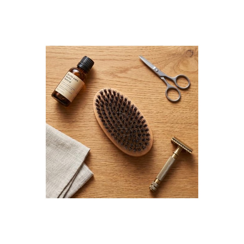 Cepillo Barba Cerdas Naturales Jabalí, Mango Madera Estilo Militar Portátil
