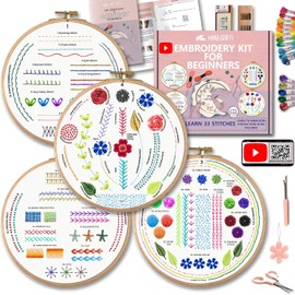Moni Crafts - Kit de bordado de 4 juegos para principiantes, adultos y niños - Kit de bordado para principiantes con patrones de bordado simples - Kit