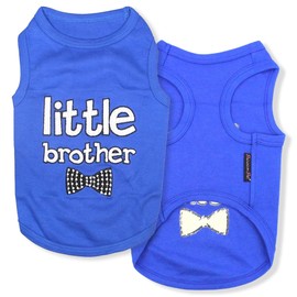 Parisian Pet Dog T-Shirt - Embroidered ' Little Brother ' 100% Cotton, Boy Dog Shirts - Sleeveless Pet Vest - Machine Washable Dog Clothes for Medium-Sized Dogs M