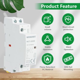 Wengart Household AC Contactor WCT-25, AC 230V 25A, 2, Normally Open, Longer Electrical Life, Quieter Operation and More Compact Design for Controlling Household Appliances