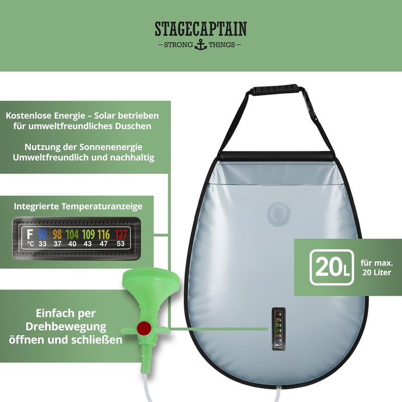 Stagecaptain MD-20 BK Showerqueen Mobildusche – 20L Warmwasser Solardusche mit