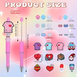 HUAAPLEGO 12 Set Plastic Beaded Pens Pen Making Supplies Beadable Pens Kit with Assorted Beads for DIY Pens Students School Office Supplies（Nurse）