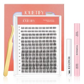 Jolietify Lash Extension Kit, 8-16mm Faux Mink Lashes, Waterproof Bond & Seal, Reusable Cluster Lashes, Eyelash Tweezers, Remover, Soft & Fluffy Lashes, Natural Look for Beginners, DIY Home Use