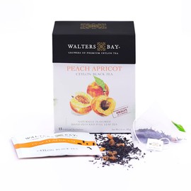 Walters Bay Peach Apricot Tea, 15 Count, Premium, Ceylon Tea, 100% Hand Plucked, FBOP Black Tea, All Natural, Pyramid Bag, Peach Apricot Flavored, Sri Lankan Tea