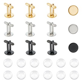 UNICRAFTALE 3 Colors 12 Sets 12mm Blank Dome Cufflinks Making Kit 304 Stainless Steel Golden Cuff Button Round Cabochons Tray Bezel Cufflink Blanks for Apparel Clothes Buttons Making