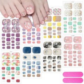 8 Sheets Toe Nail Stickers Full Nail Wraps Stickers Decals Self Adhesive Flowers Star Gradient Marble Color Nail Design Toenail Decals Supply Glitter Nail Wraps for Women DIY Manicure Decoration