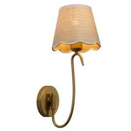 JIMUBEAM Swan Neck Vintage Brass Wall Sconce 1-Light with Rattan Shade
