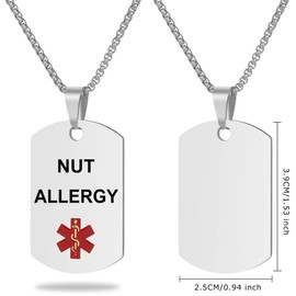 UNICGIFT Medical Alert ID Necklace, Laser Engraved NUT ALLERGY, Stainless Steel Tag Pendant with 23.6 inch Chain for Men Women Emergency First Aid