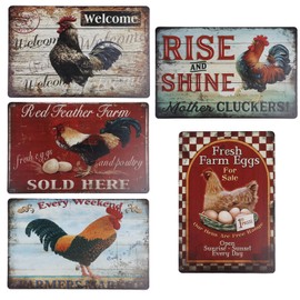 WIYETY 5 Stück Vintage Hühner Blechschild Zubehör: Hühnerstall Metallschilder für Bauernhof Dekoration, Landhausstil, Hühnerstall Zubehör, Hühnerstall Vintage Dekor für Familienbilder Aufhängen