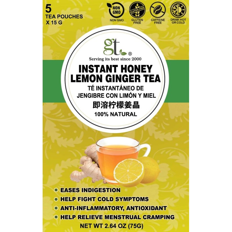 GT Instant Honey Lemon Ginger Tea, 2.64 Ounce Box (5