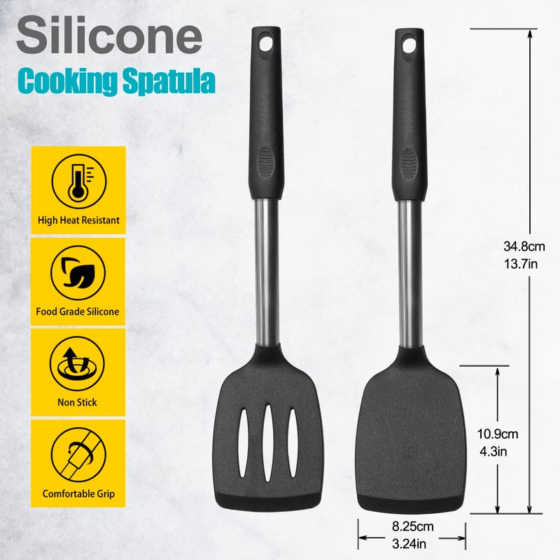 2 Pack Spatulas, Solid & Slotted Silicone Spatula Set, Stainless