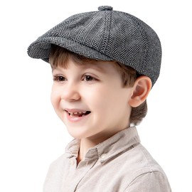 Jastore - Gorra clásico para niños de Newsboy con boina de tweed para niños, Negro/Blanco, 7-9 Años