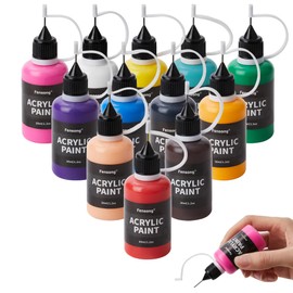 Acrylic Paint Set 12 Colors, 30ml Paint Bottles with Precision Applicator Tip, Water-Based Craft Paint for Car Freshie Painting, Wood, Rock, Fabric, Detail Painting and DIY Projects