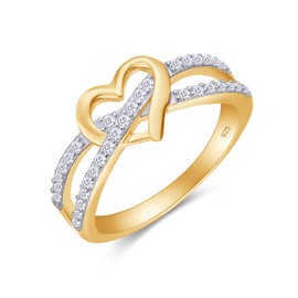 AFFY Infinity Heart Promise Ring 0.40 Cttw Round Lab Grown Diamond Split Shank Jewelry for Women in 14K Yellow Gold Over Sterling Silver Gift For Her, Ring Size 7