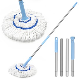 NEWE Wet & Dry Mop with Squeezer,Upgrade to 18" Wide Swivel Mop,55" Long Handle Wet and Dry Mop Flooring Used to Clean Hardwood, Tile, Marble (Blue)