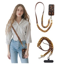Turkalla Phone Crossbody Chain Cell Phone Lanyard,Acrylic +PU Leather Shouder Strap Universal Phone Chain Strap with Phone Tether Patches Compatible with Most Phones Bag Purse