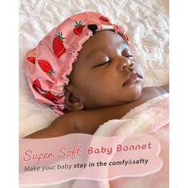 YANIBEST Baby Satin Bonnet Sleep Cap - Double Layer Reversible Adjustable Silky Satin Cap for Infant Toddler(6-36Months,Light Pink)