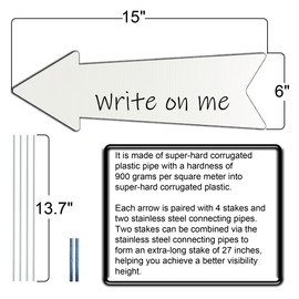 16×5 Inch Outdoor Directional Arrow Sign with 13.8" (35cm)/27.6" (70cm) Connectable Poles for Lawn, Garden & Event Guidance (4)