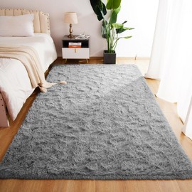 Blivonta Area Rugs for Bedroom Living Room, 4x6 Soft Large Fluffy Fuzzy Shag Plush Furry Carpet, Soft Indoor Floor Mat for Kids Nursery Home Dorm Office Decor Aesthetic, Light Grey