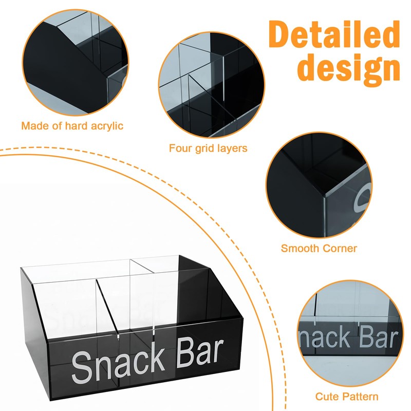 Snack Organizer for Countertop, Black & Clear Acrylic Snack Bar