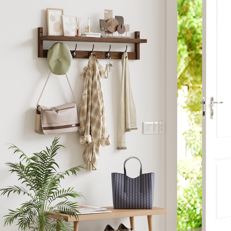 AMBIRD 28.9 Inch Length Shelf with Hooks Entryway Coat Rack