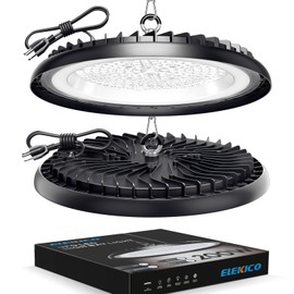 ELEKICO New Ultra-Thin Super Bright 200w UFO Led High Bay Light | 30000LM 5000K High Bay Led Shop Lights with 5ft Cable Hook Safe Rope| Shop&Garage Lighting Lights for Factory Workshop Warehouse Garage Barn