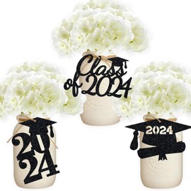 Black Grad Tags Class of Graduation Party Decorations Glitter Centerpiece Paper Label Table Ideas