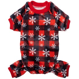 TUKOAW Dog Christmas Pajamas for Small Medium Dogs - Plaid Snowflake Pattern Cute Warm Dog Pjs Pet Apparel for Cold Weather - Soft Fleece Onesie Holiday Dog Winter Clothes for Dogs, Puppy, Cats