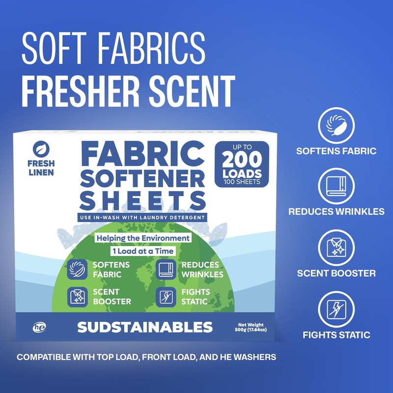 Sudstainables Fabric Softener Sheets for Washer - Fresh Scents, Natural