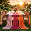 Pink Orange Party Decoration Table Runner, 3 Pack Boho Chiffon