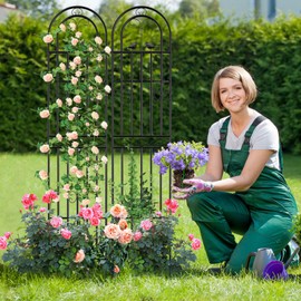 LINSHRY 2 Pack 87" H x 20" W Garden Trellis for Climbing Plants, Black Rustproof Metal Gardening Trellis, Outdoor Decorative Flower Trellis for Roses Vine Vegetables Support