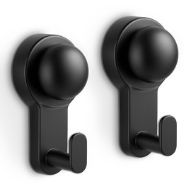 WingWider Shower Hooks for Inside Shower,No-Drill Removable&Reusable Towel Hooks for Bathroom,Heavy Duty Suction Cup Hooks for Glass Window,2 Packs(Black)