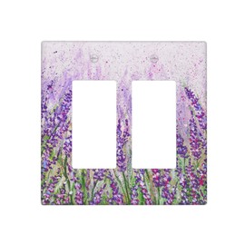 2 Gang Double Rocker Light Switch Cover Plate Purple Lavender Flower Decorative Wall Plates GFCI Plastic Faceplate for Farm House Bedroom Kitchen Living Room Decora