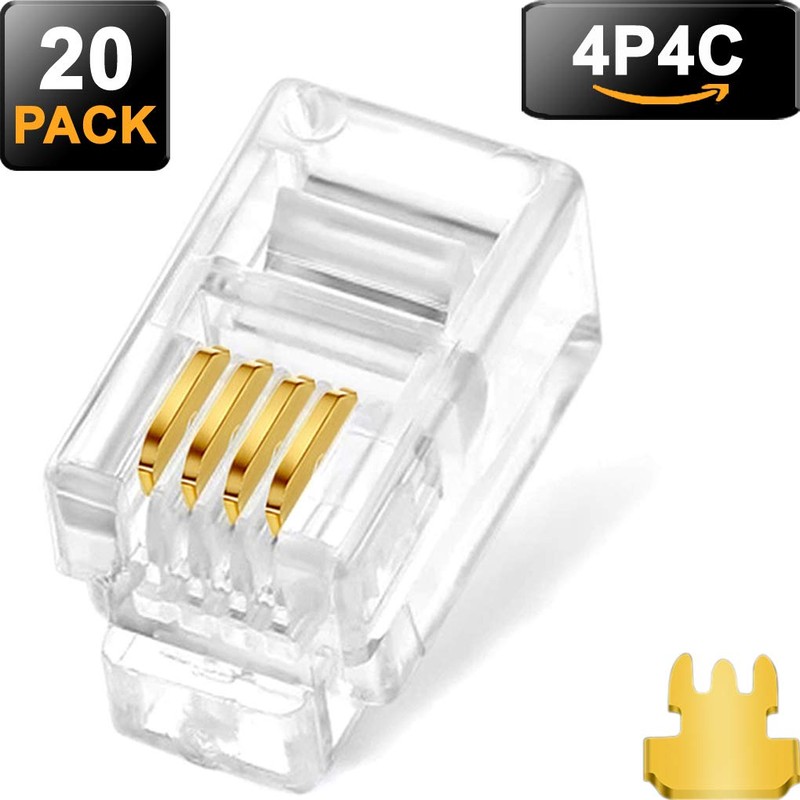 NECABLES 20Pack Telephone Modular Plug RJ9/RJ10/RJ22 4P4C Connector for Phone