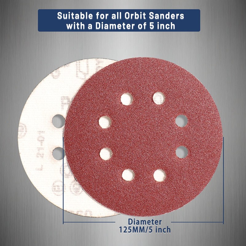 STEBRUAM 105PCS 125mm Sanding Discs, 5 Inch 8 Hole Hook