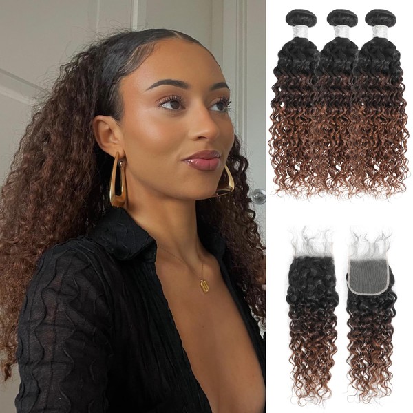 Anmetan 12A #1B/2/30 Ombre 3 Bundles with Closure Human Hair