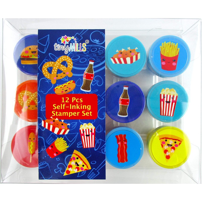 TINYMILLS 12 Pcs Cute Cartoon Food Stamp Kit for Kids