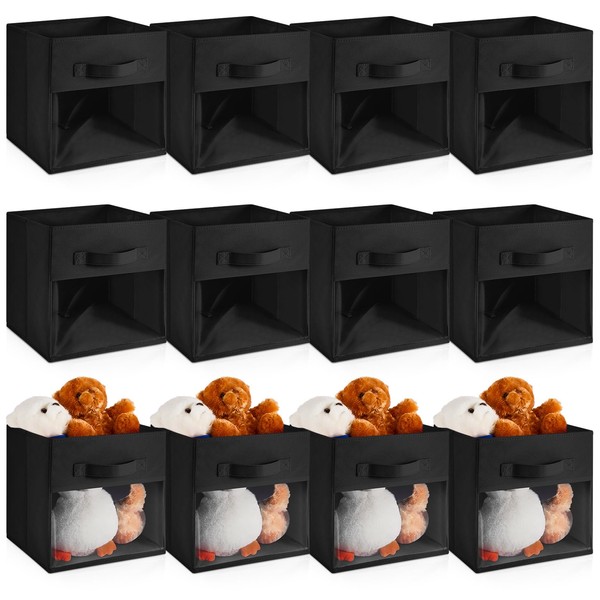 Marsui 12 Pcs Clear Storage Bins Collapsible Cube Storage Bin