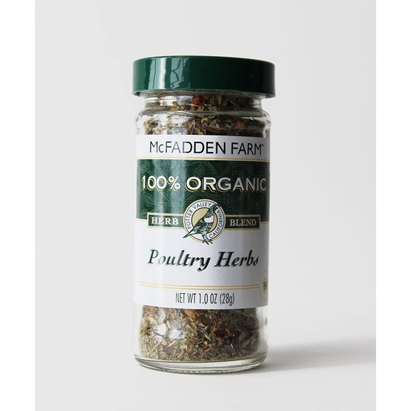 McFadden Farm Organic Poultry Herbs, Seasoning Blend, Grown and packed in the U.S.A., 1.0 oz. glass jar