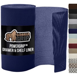 GORILLA GRIP powerGRIP Drawer Shelf and Cabinet Liner, Thick Strong Hold, Non-Adhesive Liners Protect Kitchen Cabinets and Cupboard, Bathroom Drawers, Easy Install, Breathable Mat, 12" x30', Navy Blue