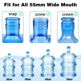 U-Goforst [6 PCS] 3 & 5 Gallon Water Jug Cap - 55mm Food Grade Silicone Reusable Bottle Cover for Standard/Screw/Crown Tops, Dispenser Replacement Lids, Non Spill & Leak Free 6 Pack