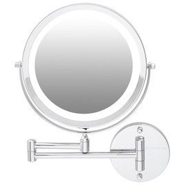 OVENTE 9" Lighted Wall Mount Makeup Mirror with 1X/7X Magnification, Cordless Double Sided Magnifying Round Vanity Mirror, 360° Swivel Design, Extendable and Folding Arm, Polished Chrome MFW85CH1X7X