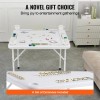 White 4-Player Folding Mahjong Table with 4 Cup Holders &