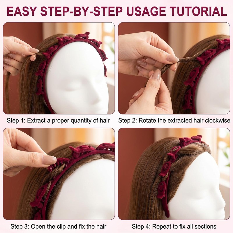 4 Pack Bangs Headband with Clips, 90s Velvet Hairhoop, Professional
