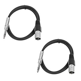 Seismic Audio - SATRXL-M2-2 Pack of 2 Foot 1/4 Inch TRS to XLR Male Patch Cables - Balanced - 2 Foot Patch Cord - Black and Black